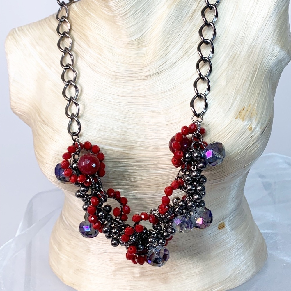 Crystal & Red Crystal Necklace! 2 Crystal earrings come with it!
